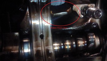 L98 Bad Piston1b.jpg (210.62 KiB) Viewed 16570 times This is what the typical break looks like. I only found one complete piece, but the break area doesn't look oil-stained or carboned-up. There are enough small pieces in the pan to account for maybe one or two skirts.